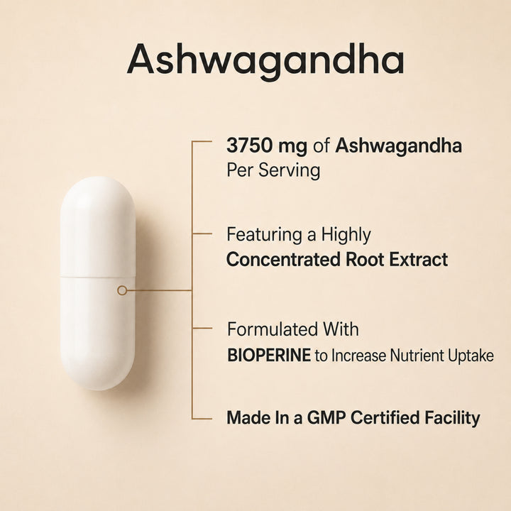 Ashwagandha (3750 mg Root Extract, with BioPerine®, 60 Vegetarian Capsules)