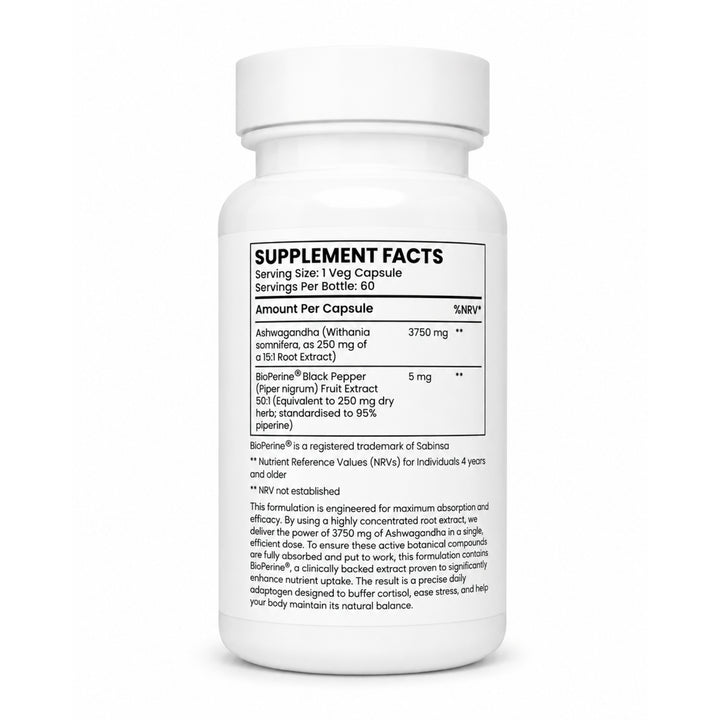 Ashwagandha (3750 mg Root Extract, with BioPerine®, 60 Vegetarian Capsules)
