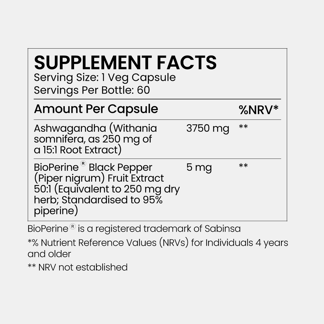 Ashwagandha (3750 mg Root Extract, with BioPerine®, 60 Vegetarian Capsules)