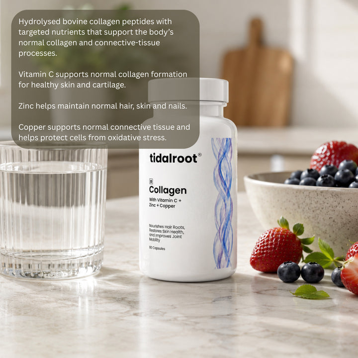 Collagen (with Vitamin C + Zinc + Copper, 60 Capsules)